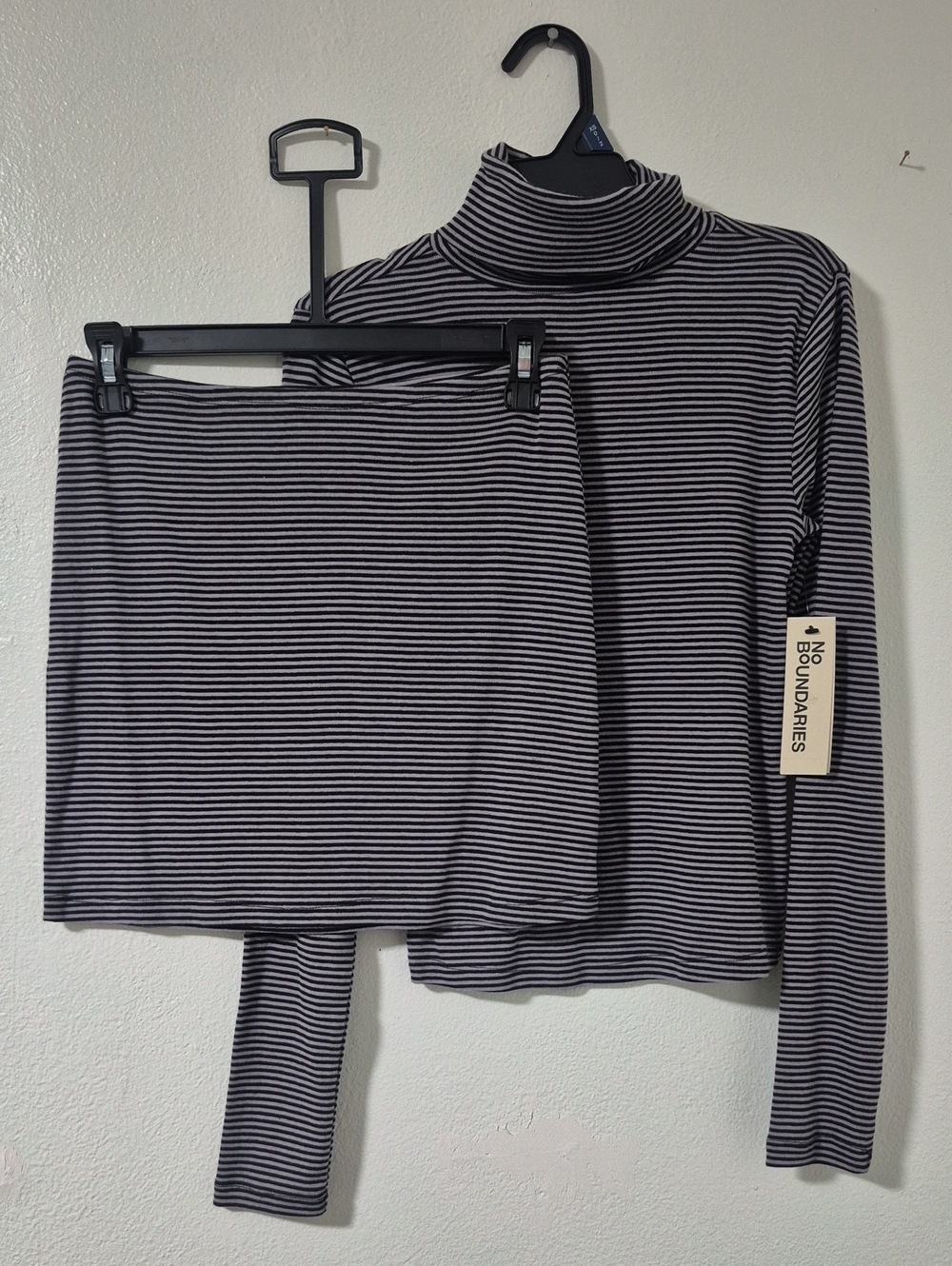 No Boundaries Black and White Striped Turtleneck With Matching Mini Skirt